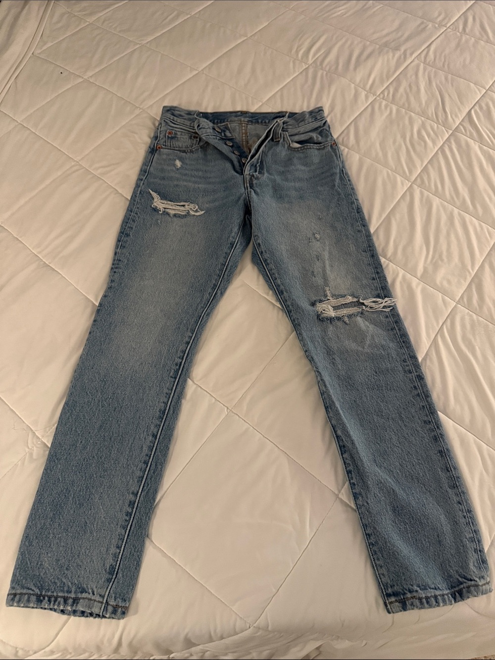 Levi's Light Blue Distressed Straight-Leg Jeans